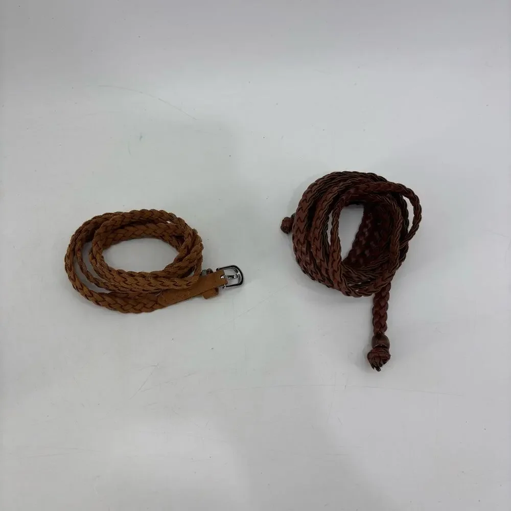 Womens Skinny Brown Belts Lot of 2 Casual Fashion Braided Weaved